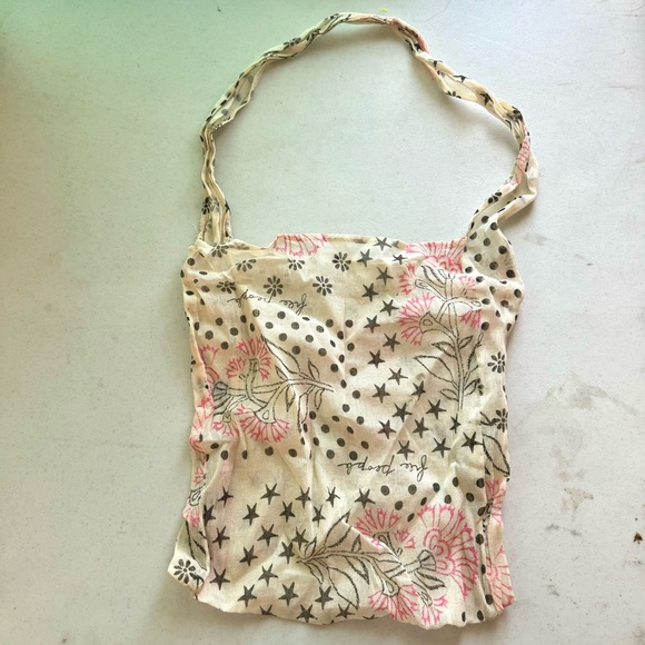 Free People Floral Printed Woven Tote Bag Bundle Orange & Cream 2 Pack - Picture 6 of 9